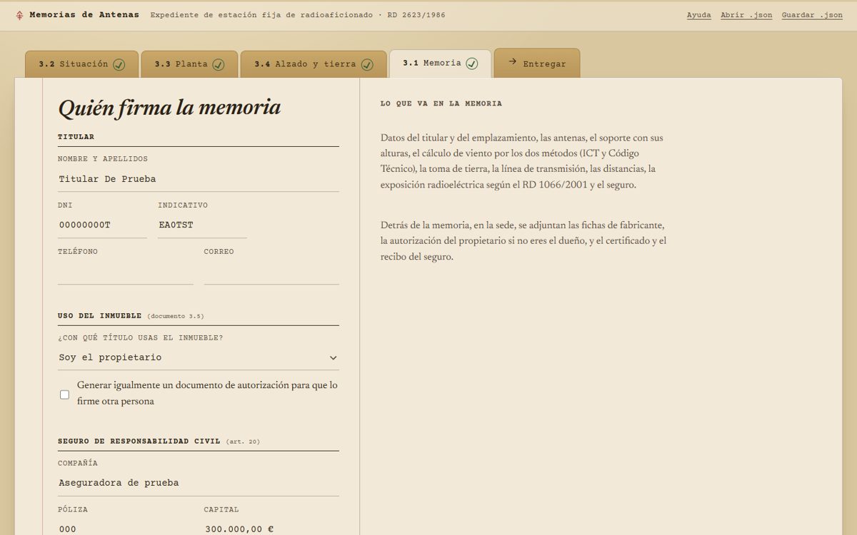 Pestaña de memoria con los datos del titular y del seguro